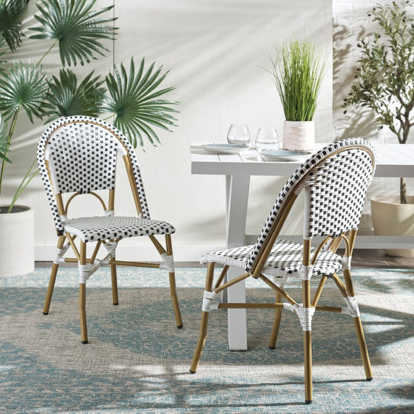 Safavieh SALCHA Side Chairs - Elegant Black & White Bistro Style for Indoor or Outdoor Spaces, Set of 2 FOX5210E-SET2