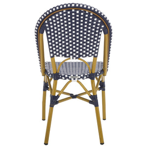 Safavieh SALCHA Side Chair - Elegant European Bistro Style, Weather-Resistant, Stackable for Indoor/Outdoor Use Navy / White FOX5210F-SET2