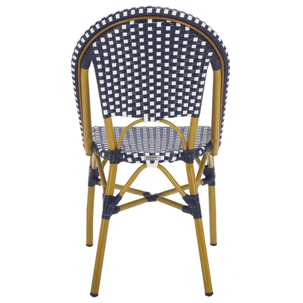 Safavieh SALCHA Side Chair - Elegant European Bistro Style, Weather-Resistant, Stackable for Indoor/Outdoor Use Navy / White FOX5210F-SET2