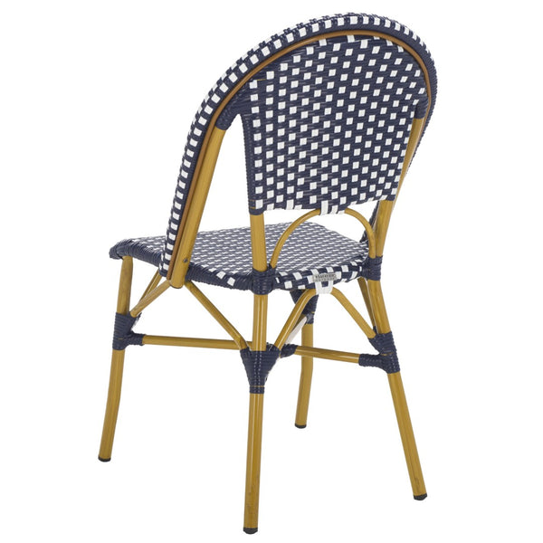 Safavieh SALCHA Side Chair - Elegant European Bistro Style, Weather-Resistant, Stackable for Indoor/Outdoor Use Navy / White FOX5210F-SET2