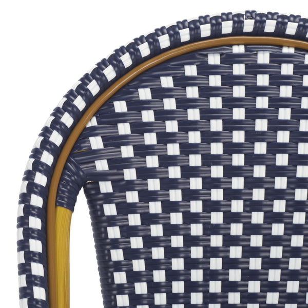 Safavieh SALCHA Side Chair - Elegant European Bistro Style, Weather-Resistant, Stackable for Indoor/Outdoor Use Navy / White FOX5210F-SET2