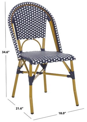 Safavieh SALCHA Side Chair - Elegant European Bistro Style, Weather-Resistant, Stackable for Indoor/Outdoor Use Navy / White FOX5210F-SET2