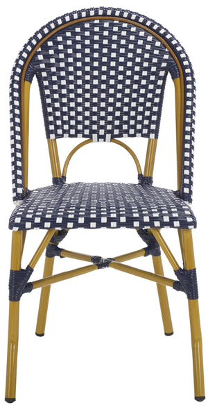 Safavieh SALCHA Side Chair - Elegant European Bistro Style, Weather-Resistant, Stackable for Indoor/Outdoor Use Navy / White FOX5210F-SET2