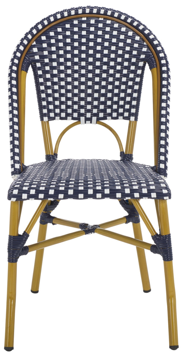 Safavieh SALCHA Side Chair - Elegant European Bistro Style, Weather-Resistant, Stackable for Indoor/Outdoor Use Navy / White FOX5210F-SET2