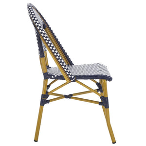 Safavieh SALCHA Side Chair - Elegant European Bistro Style, Weather-Resistant, Stackable for Indoor/Outdoor Use Navy / White FOX5210F-SET2