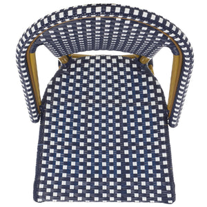 Safavieh SALCHA Side Chair - Elegant European Bistro Style, Weather-Resistant, Stackable for Indoor/Outdoor Use Navy / White FOX5210F-SET2