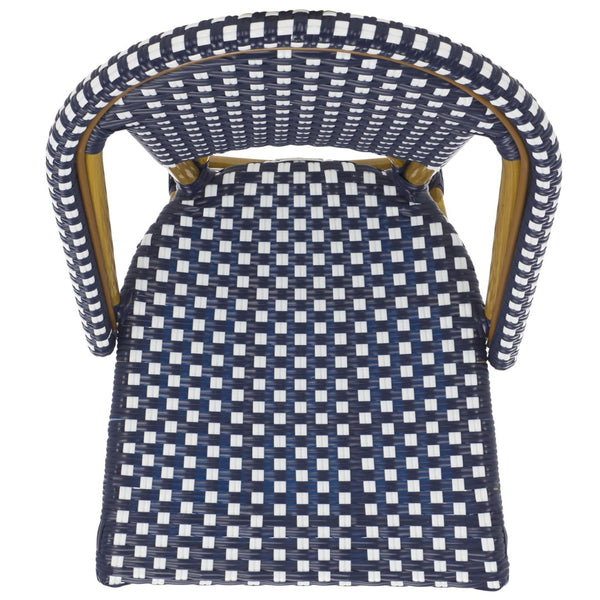 Safavieh SALCHA Side Chair - Elegant European Bistro Style, Weather-Resistant, Stackable for Indoor/Outdoor Use Navy / White FOX5210F-SET2