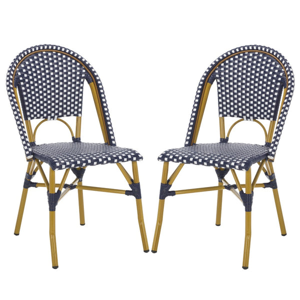 Safavieh SALCHA Side Chair - Elegant European Bistro Style, Weather-Resistant, Stackable for Indoor/Outdoor Use Navy / White FOX5210F-SET2