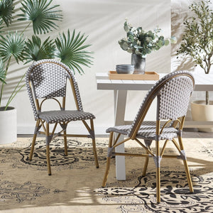 Safavieh SALCHA Elegant Grey/White Side Chairs – Durable Bistro Style for Indoor & Outdoor Dining Spaces FOX5210G-SET2