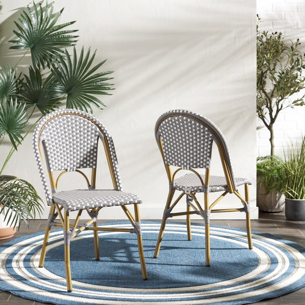 Safavieh SALCHA Elegant Grey/White Side Chairs – Durable Bistro Style for Indoor & Outdoor Dining Spaces FOX5210G-SET2