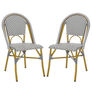 Safavieh SALCHA Elegant Grey/White Side Chairs – Durable Bistro Style for Indoor & Outdoor Dining Spaces FOX5210G-SET2