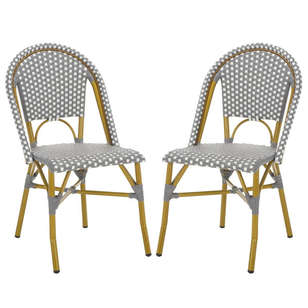 Safavieh SALCHA Elegant Grey/White Side Chairs – Durable Bistro Style for Indoor & Outdoor Dining Spaces FOX5210G-SET2
