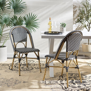 Safavieh SALCHA Stylish Black & White Side Chairs – Durable, Weather-Ready Bistro Seating for Indoor & Outdoor Use FOX5210H-SET2