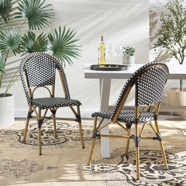 Safavieh SALCHA Stylish Black & White Side Chairs – Durable, Weather-Ready Bistro Seating for Indoor & Outdoor Use FOX5210H-SET2
