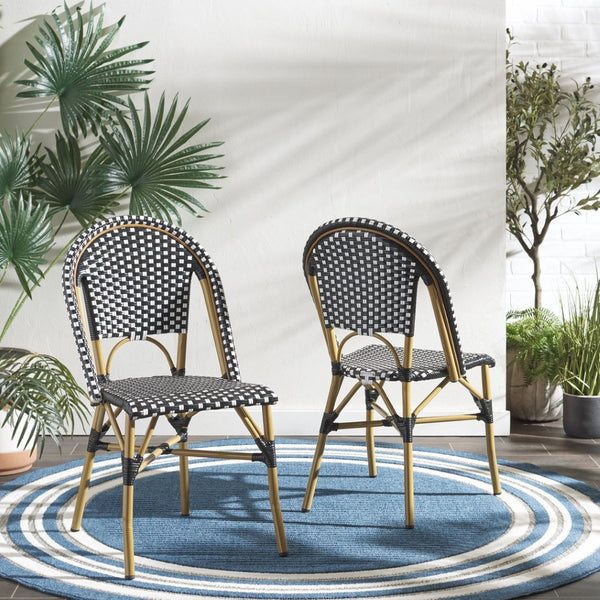 Safavieh SALCHA Stylish Black & White Side Chairs – Durable, Weather-Ready Bistro Seating for Indoor & Outdoor Use FOX5210H-SET2