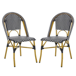 Safavieh SALCHA Stylish Black & White Side Chairs – Durable, Weather-Ready Bistro Seating for Indoor & Outdoor Use FOX5210H-SET2