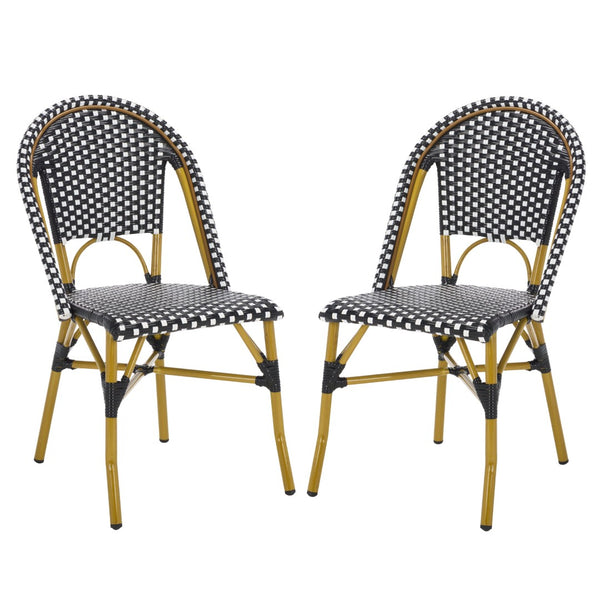 Safavieh SALCHA Stylish Black & White Side Chairs – Durable, Weather-Ready Bistro Seating for Indoor & Outdoor Use FOX5210H-SET2