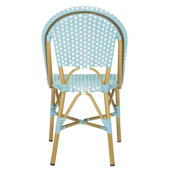 Safavieh SALCHA Side Chair - Elegant European Bistro Style, Weather-Resistant, Stackable for Indoor/Outdoor Use Teal / White FOX5210J-SET2