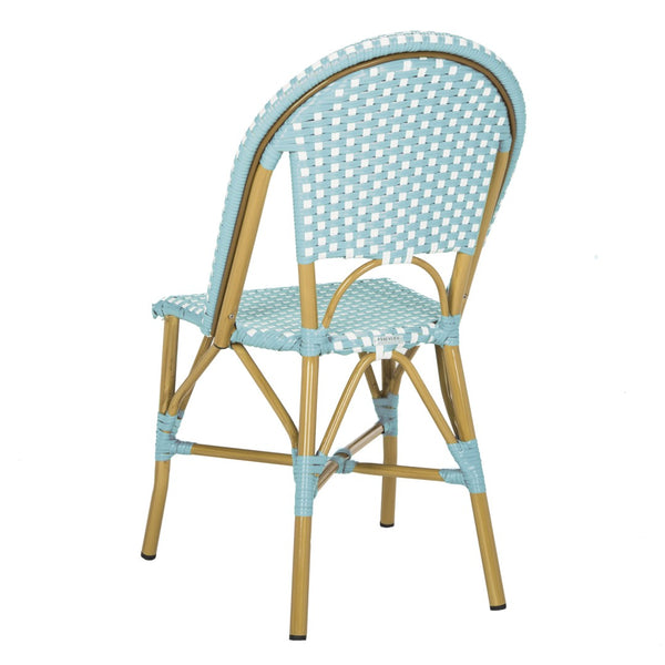 Safavieh SALCHA Side Chair - Elegant European Bistro Style, Weather-Resistant, Stackable for Indoor/Outdoor Use Teal / White FOX5210J-SET2