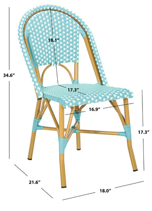 Safavieh SALCHA Side Chair - Elegant European Bistro Style, Weather-Resistant, Stackable for Indoor/Outdoor Use Teal / White FOX5210J-SET2