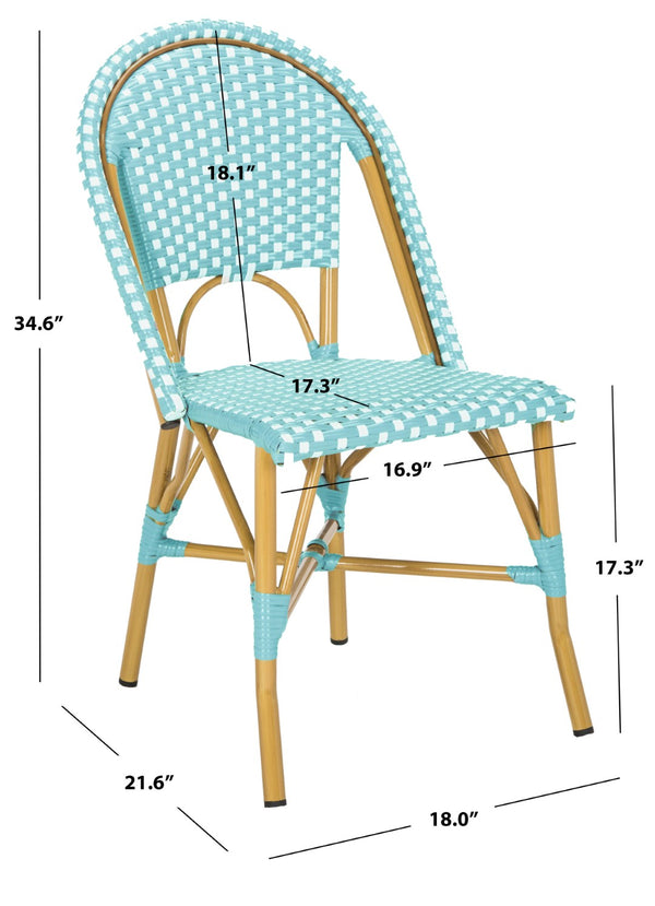 Safavieh SALCHA Side Chair - Elegant European Bistro Style, Weather-Resistant, Stackable for Indoor/Outdoor Use Teal / White FOX5210J-SET2