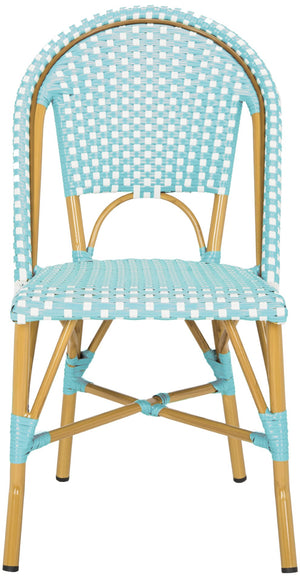 Safavieh SALCHA Side Chair - Elegant European Bistro Style, Weather-Resistant, Stackable for Indoor/Outdoor Use Teal / White FOX5210J-SET2