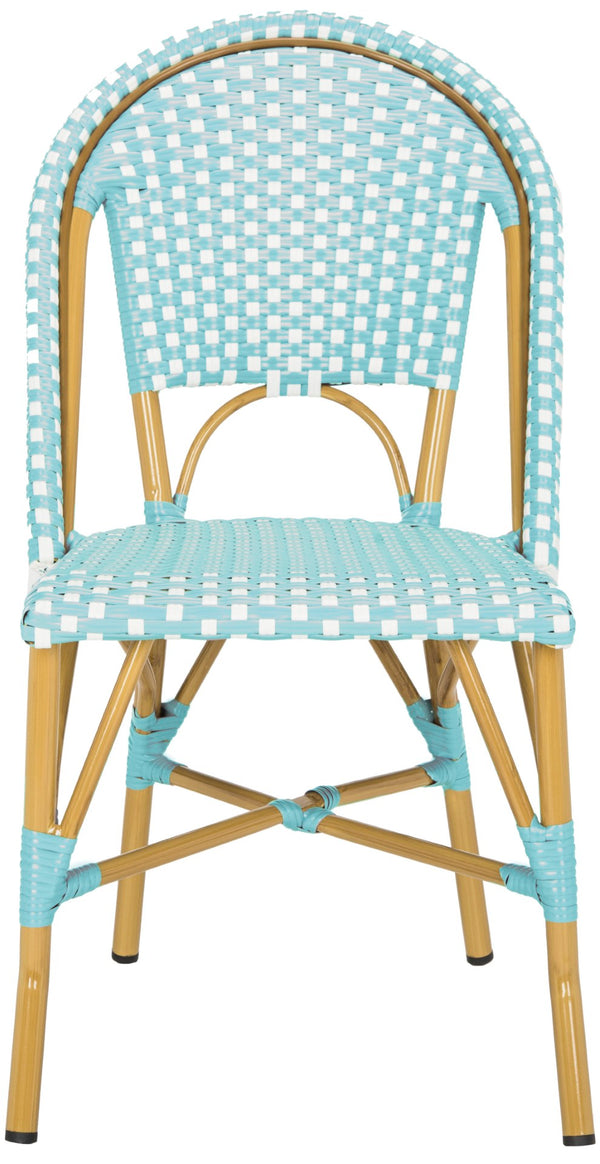 Safavieh SALCHA Side Chair - Elegant European Bistro Style, Weather-Resistant, Stackable for Indoor/Outdoor Use Teal / White FOX5210J-SET2
