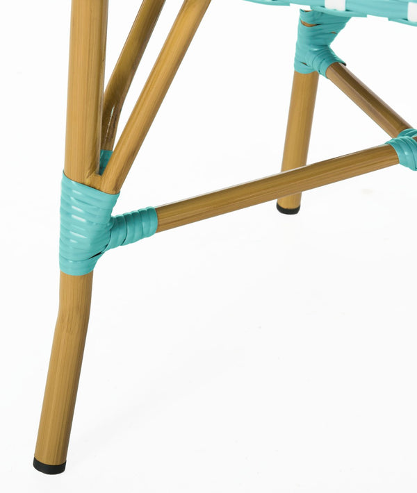 Safavieh SALCHA Side Chair - Elegant European Bistro Style, Weather-Resistant, Stackable for Indoor/Outdoor Use Teal / White FOX5210J-SET2