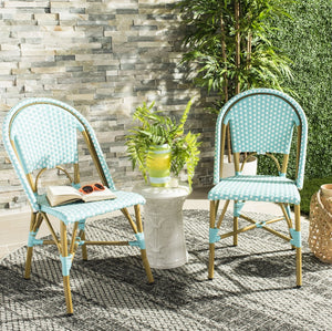 Safavieh SALCHA Side Chair - Elegant European Bistro Style, Weather-Resistant, Stackable for Indoor/Outdoor Use Teal / White FOX5210J-SET2