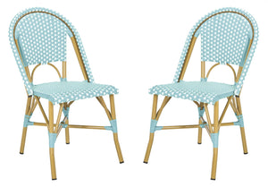 Safavieh SALCHA Side Chair - Elegant European Bistro Style, Weather-Resistant, Stackable for Indoor/Outdoor Use Teal / White FOX5210J-SET2