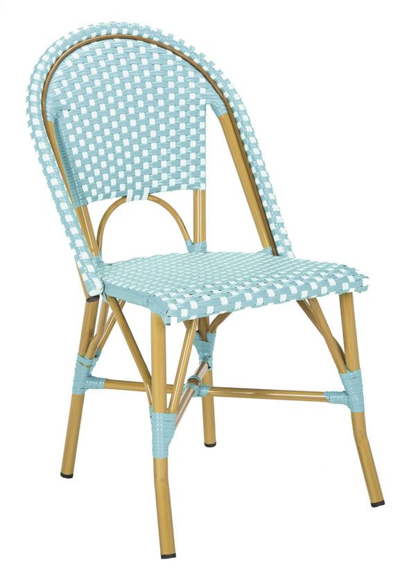 Safavieh SALCHA Side Chair - Elegant European Bistro Style, Weather-Resistant, Stackable for Indoor/Outdoor Use Teal / White FOX5210J-SET2