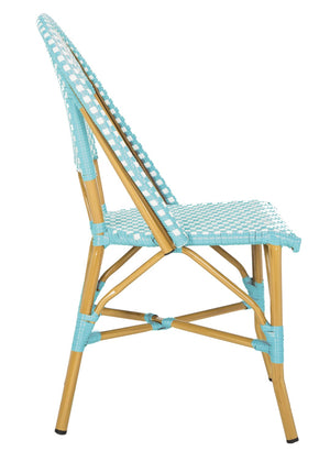 Safavieh SALCHA Side Chair - Elegant European Bistro Style, Weather-Resistant, Stackable for Indoor/Outdoor Use Teal / White FOX5210J-SET2