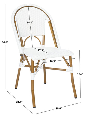 Safavieh SALCHA Side Chair - Elegant European Bistro Style, Weather-Resistant, Stackable for Indoor/Outdoor Use White FOX5210L-SET2