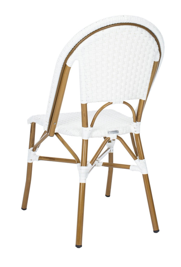 Safavieh SALCHA Side Chair - Elegant European Bistro Style, Weather-Resistant, Stackable for Indoor/Outdoor Use White FOX5210L-SET2
