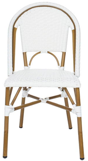 Safavieh SALCHA Side Chair - Elegant European Bistro Style, Weather-Resistant, Stackable for Indoor/Outdoor Use White FOX5210L-SET2