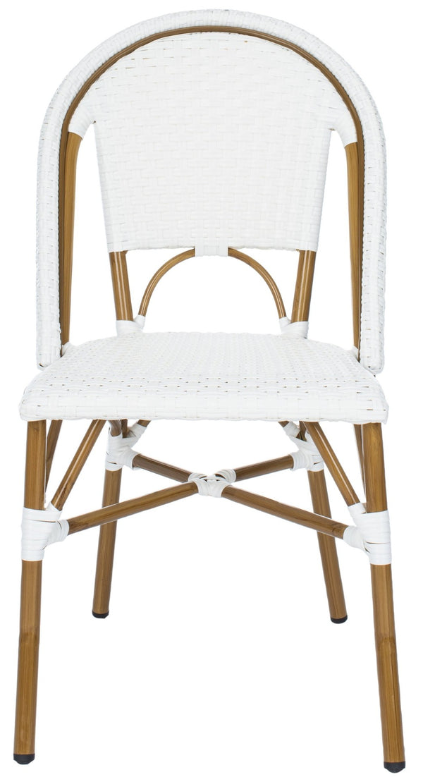 Safavieh SALCHA Side Chair - Elegant European Bistro Style, Weather-Resistant, Stackable for Indoor/Outdoor Use White FOX5210L-SET2