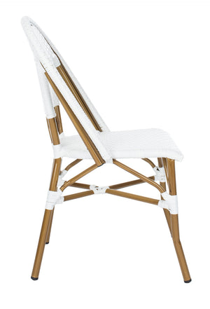 Safavieh SALCHA Side Chair - Elegant European Bistro Style, Weather-Resistant, Stackable for Indoor/Outdoor Use White FOX5210L-SET2