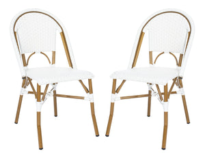 Safavieh SALCHA Side Chair - Elegant European Bistro Style, Weather-Resistant, Stackable for Indoor/Outdoor Use White FOX5210L-SET2