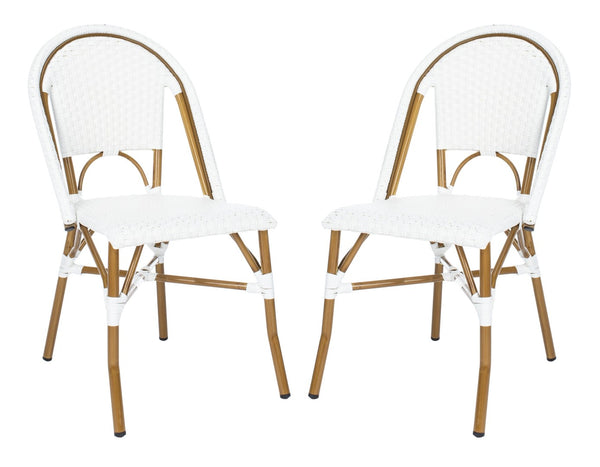 Safavieh SALCHA Side Chair - Elegant European Bistro Style, Weather-Resistant, Stackable for Indoor/Outdoor Use White FOX5210L-SET2