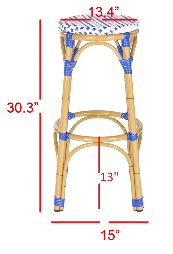 Safavieh Kipnuk Coastal Bar Stool In Blue/White – Chic Indoor/Outdoor Seating For Kitchen & Patio Charm FOX5211A