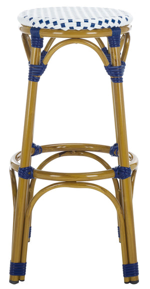 Safavieh Kipnuk Coastal Bar Stool In Blue/White – Chic Indoor/Outdoor Seating For Kitchen & Patio Charm FOX5211A