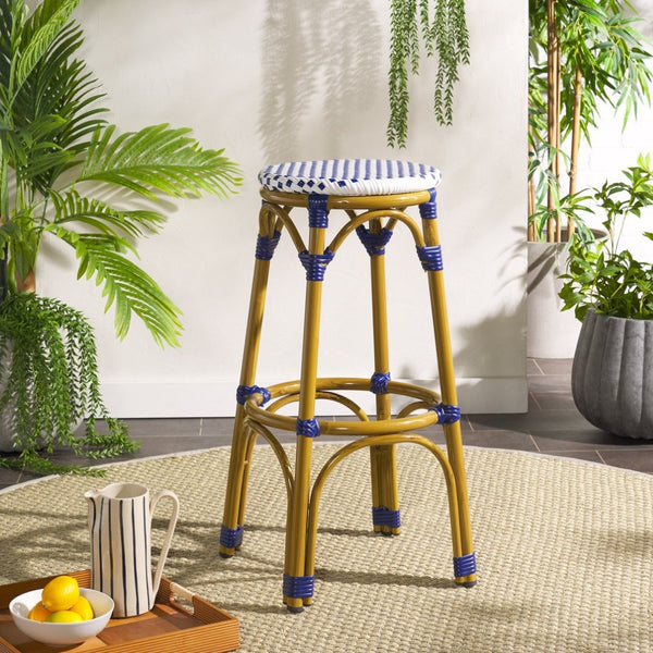 Safavieh Kipnuk Coastal Bar Stool In Blue/White – Chic Indoor/Outdoor Seating For Kitchen & Patio Charm FOX5211A