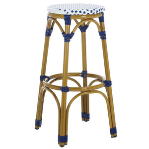 Safavieh Kipnuk Coastal Bar Stool In Blue/White – Chic Indoor/Outdoor Seating For Kitchen & Patio Charm FOX5211A