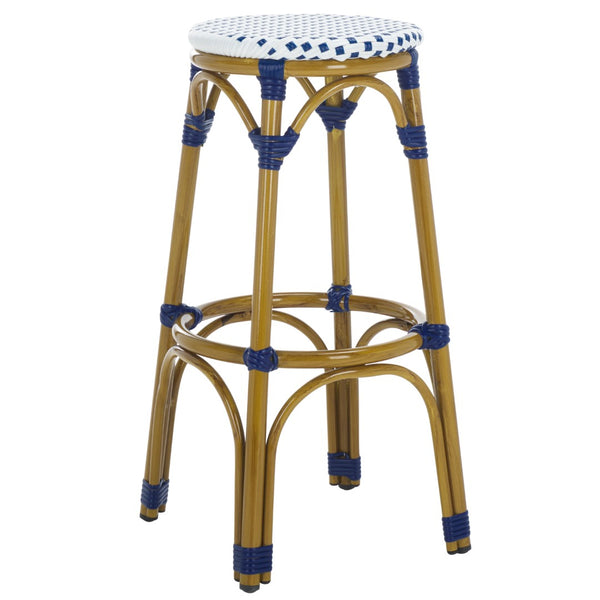 Safavieh Kipnuk Coastal Bar Stool In Blue/White – Chic Indoor/Outdoor Seating For Kitchen & Patio Charm FOX5211A