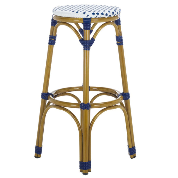Safavieh Kipnuk Coastal Bar Stool In Blue/White – Chic Indoor/Outdoor Seating For Kitchen & Patio Charm FOX5211A