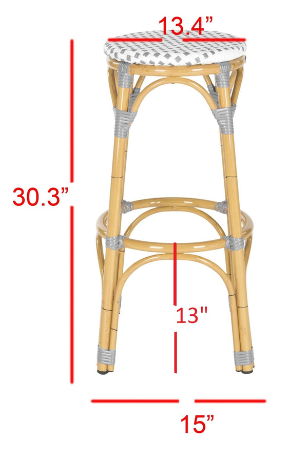 Safavieh Kipnuk Indoor/Outdoor Bar Stool - Grey/White Coastal Charm For Kitchen, Patio & Dining Areas FOX5211B