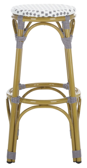 Safavieh Kipnuk Indoor/Outdoor Bar Stool - Grey/White Coastal Charm For Kitchen, Patio & Dining Areas FOX5211B