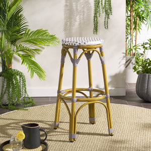 Safavieh Kipnuk Indoor/Outdoor Bar Stool - Grey/White Coastal Charm For Kitchen, Patio & Dining Areas FOX5211B