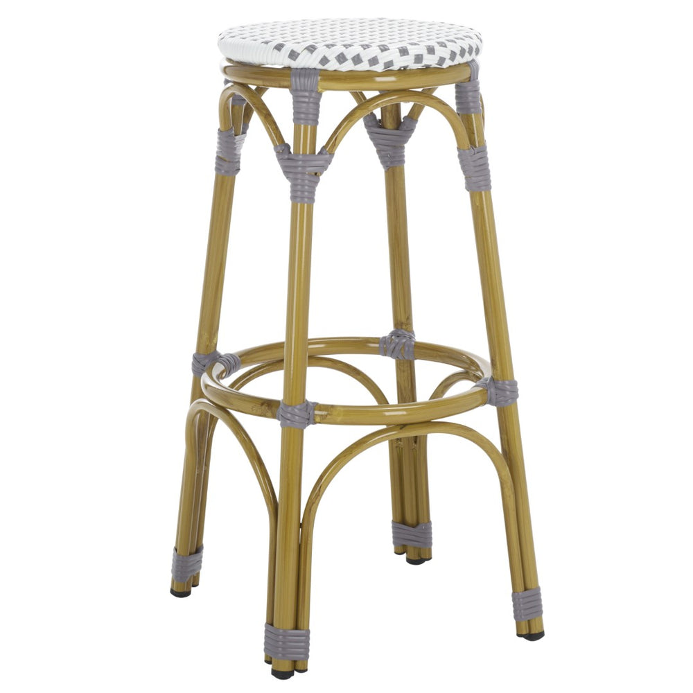 Safavieh Kipnuk Indoor/Outdoor Bar Stool - Grey/White Coastal Charm For Kitchen, Patio & Dining Areas FOX5211B
