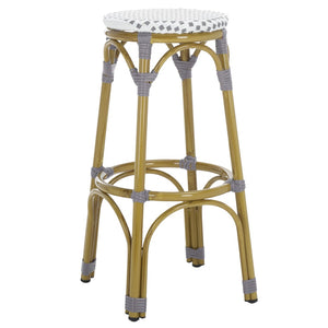 Safavieh Kipnuk Indoor/Outdoor Bar Stool - Grey/White Coastal Charm For Kitchen, Patio & Dining Areas FOX5211B